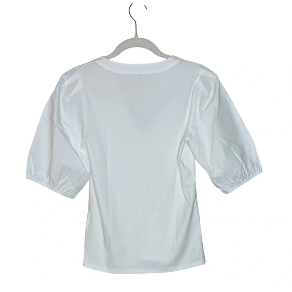 MADEWELL V-Neck Puff Sleeved Mixy Top Blouse NWT S Classic White